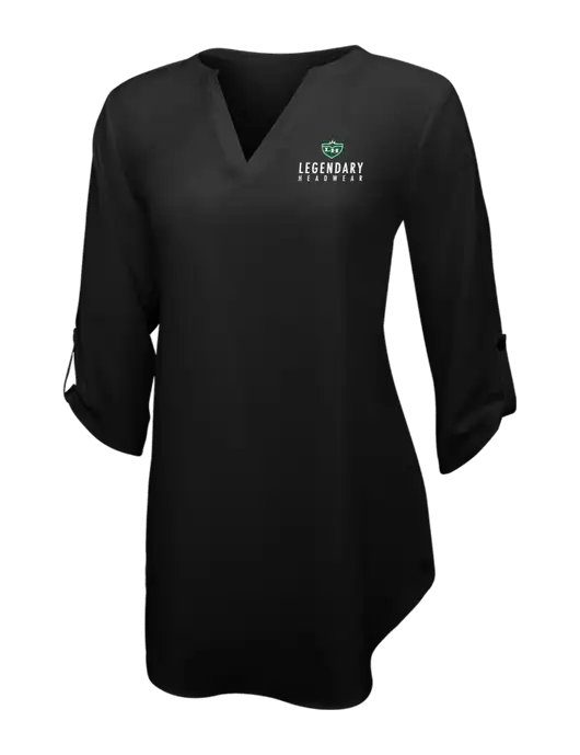 Womens Black 3/4 Sleeve Tunic Blouse w/Legendary Logo