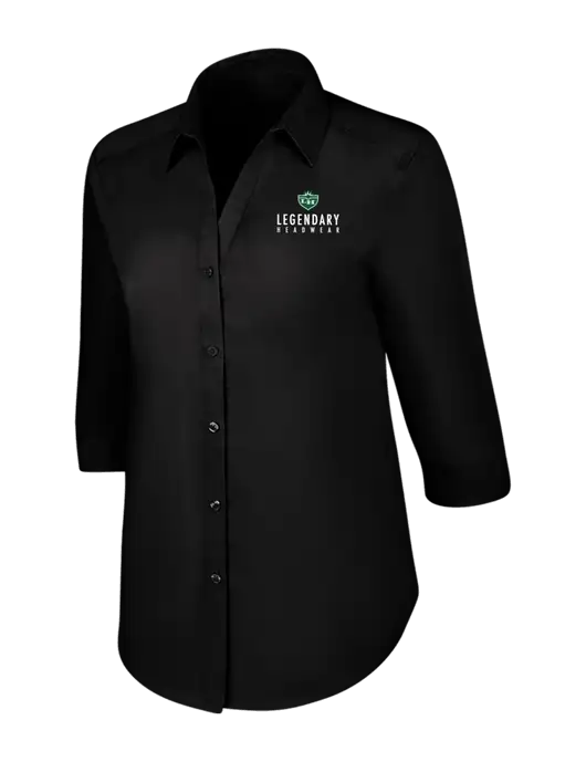 Womens Black 3/4 Sleeve Carefree Poplin Shirt w/Legendary Logo