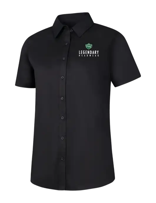 Womens Black Short Sleeve Superpro React Twill Shirt w/Legendary Logo