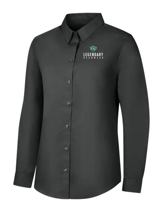 Womens Dark Grey Long Sleeve Carefree Poplin Shirt w/Legendary Logo