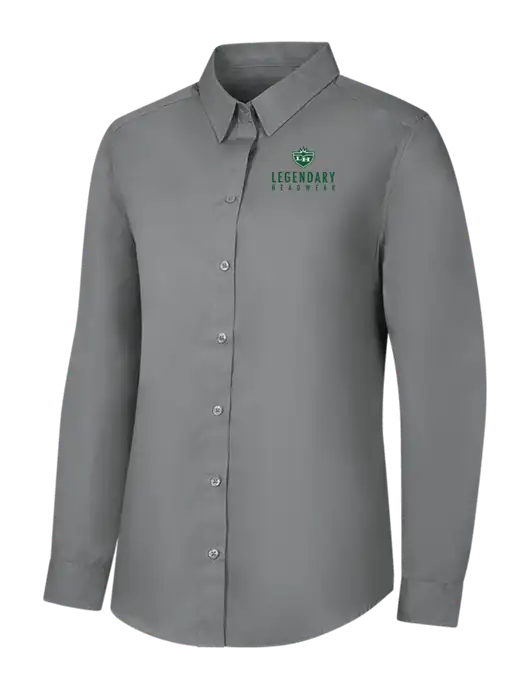 Womens Medium Grey Long Sleeve Carefree Poplin Shirt w/Legendary Logo