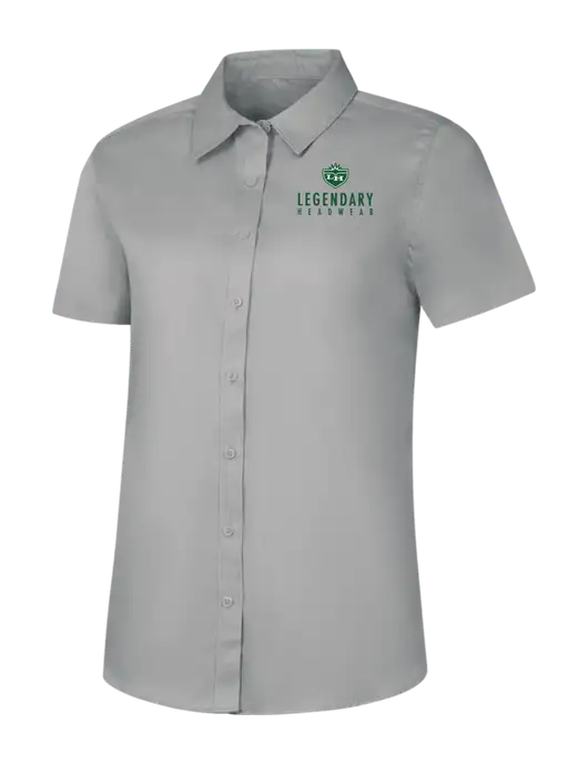 Womens Light Grey Short Sleeve Superpro React Twill Shirt w/Legendary Logo