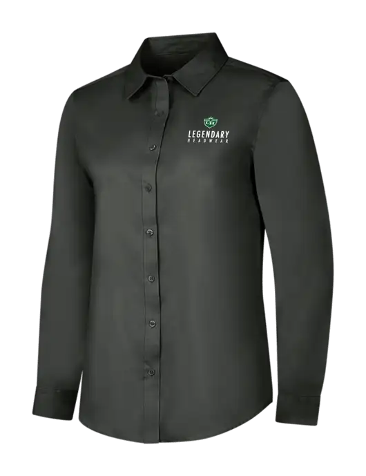 Dark Grey Womens Long Sleeve Superpro React Twill Shirt w/Legendary Logo