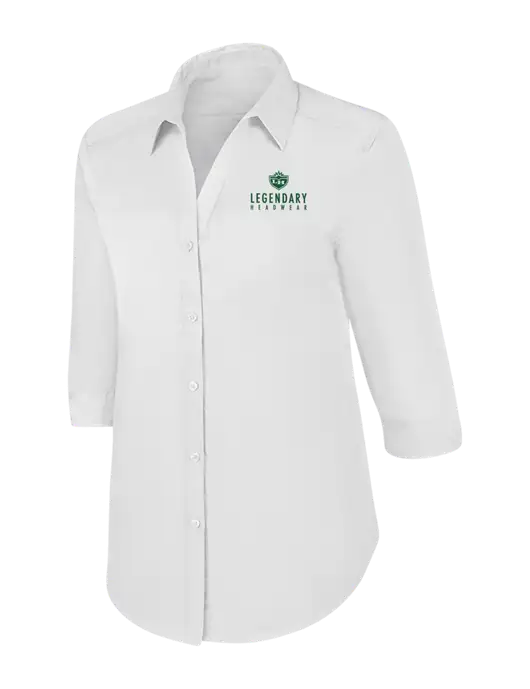 Womens White 3/4 Sleeve Carefree Poplin Shirt w/Legendary Logo