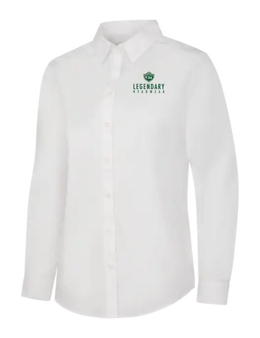 Womens White Long Sleeve Carefree Poplin Shirt w/Legendary Logo
