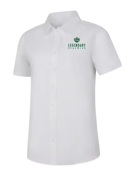 Womens White Short Sleeve Superpro React Twill Shirt w/Legendary Logo