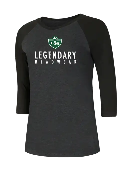 Womens Simply Soft 3/4 Sleeve Black/Black Frost Ring Spun Cotton T-Shirt w/Legendary Logo