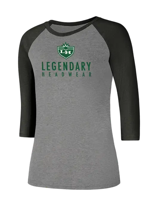 Womens Simply Soft 3/4 Sleeve Black Frost/Grey Frost Ring Spun Cotton T-Shirt w/Legendary Logo