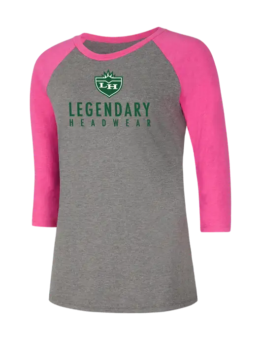 Womens Simply Soft 3/4 Sleeve Fuchsia Frost/Grey Frost Ring Spun Cotton T-Shirt w/Legendary Logo