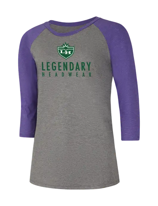 Womens Simply Soft 3/4 Sleeve Purple Frost/Grey Frost Ring Spun Cotton T-Shirt w/Legendary Logo
