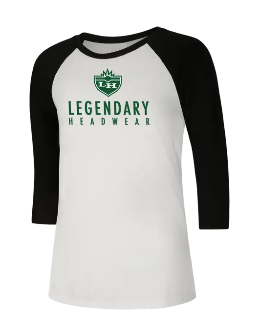 Womens Simply Soft 3/4 Sleeve Black/White Ring Spun Cotton T-Shirt w/Legendary Logo