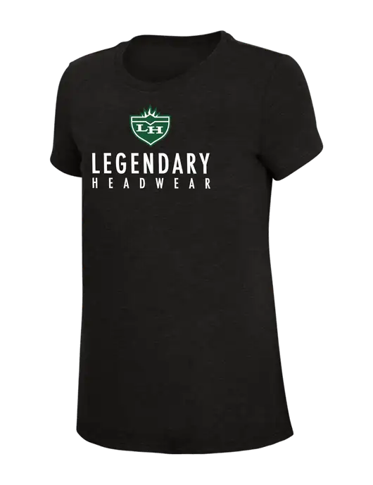Womens Simply Soft Black 4.5oz Poly/Combed Ring Spun Cotton T-Shirt w/Legendary Logo