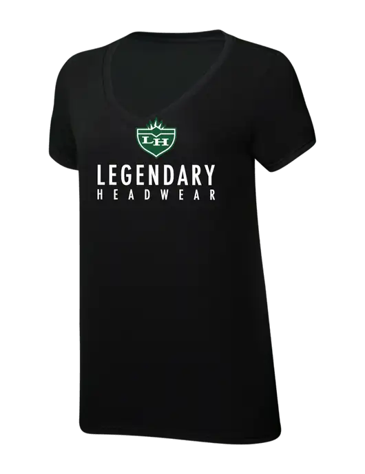Womens Simply Soft V-Neck Black 4.5oz  Poly/Combed Ring Spun Cotton T-Shirt w/Legendary Logo