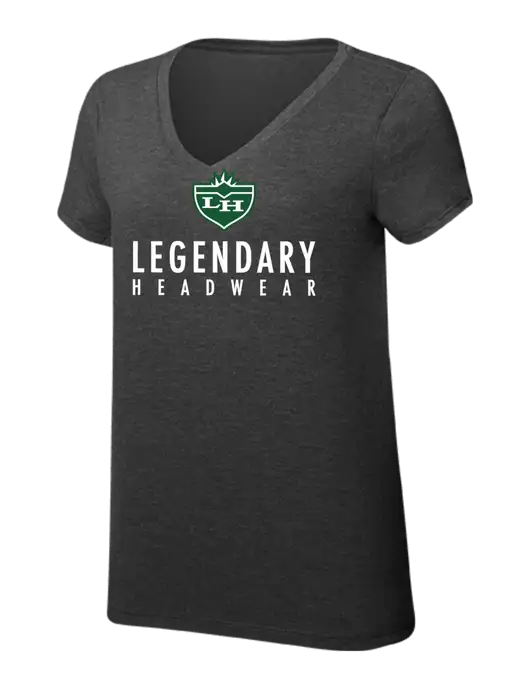 Womens Simply Soft V-Neck Black Frost 4.5oz  Poly/Combed Ring Spun Cotton T-Shirt w/Legendary Logo