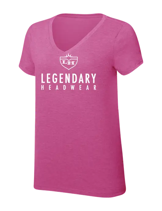 Womens Simply Soft V-Neck Fuschia Frost 4.5oz  Poly/Combed Ring Spun Cotton T-Shirt w/Legendary Logo