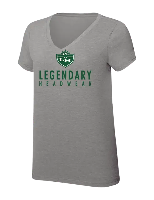 Womens Simply Soft V-Neck Grey Frost 4.5oz  Poly/Combed Ring Spun Cotton T-Shirt w/Legendary Logo