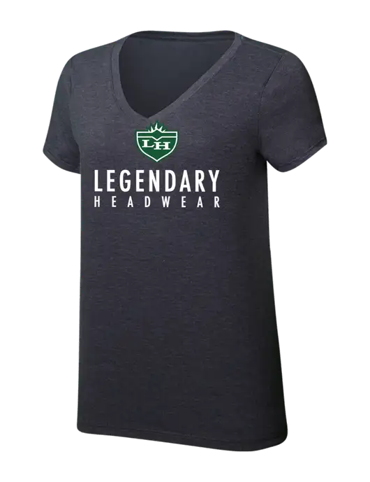 Womens Simply Soft V-Neck Heather Charcoal 4.5oz  Poly/Combed Ring Spun Cotton T-Shirt w/Legendary Logo