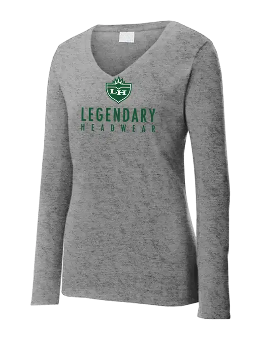Womens  V-Neck Ring Spun Grey Heather 4.5 oz Long Sleeve T-Shirt w/Legendary Logo