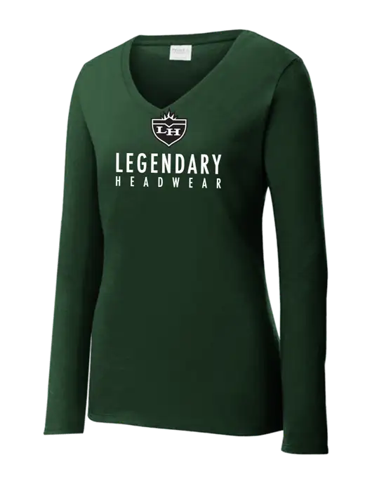 Womens  V-Neck Ring Spun Forest Green 4.5 oz Long Sleeve T-Shirt w/Legendary Logo