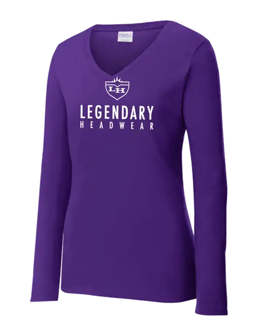 Womens  V-Neck Ring Spun Purple 4.5 oz Long Sleeve T-Shirt w/Legendary Logo